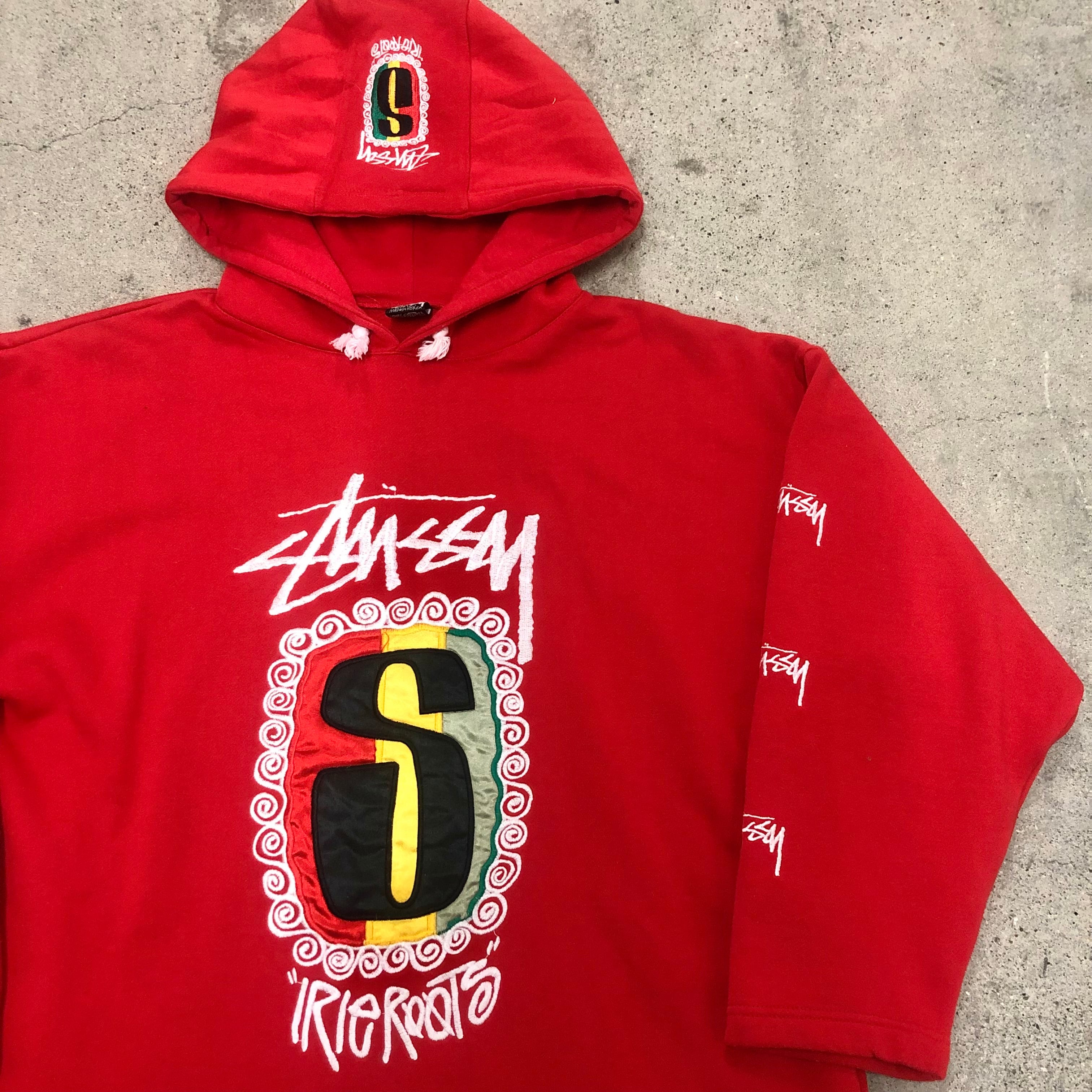 90s Bootleg OLD STUSSY/Rasta Hoodie/Korea製/黒タグ/Free/ラスタ 