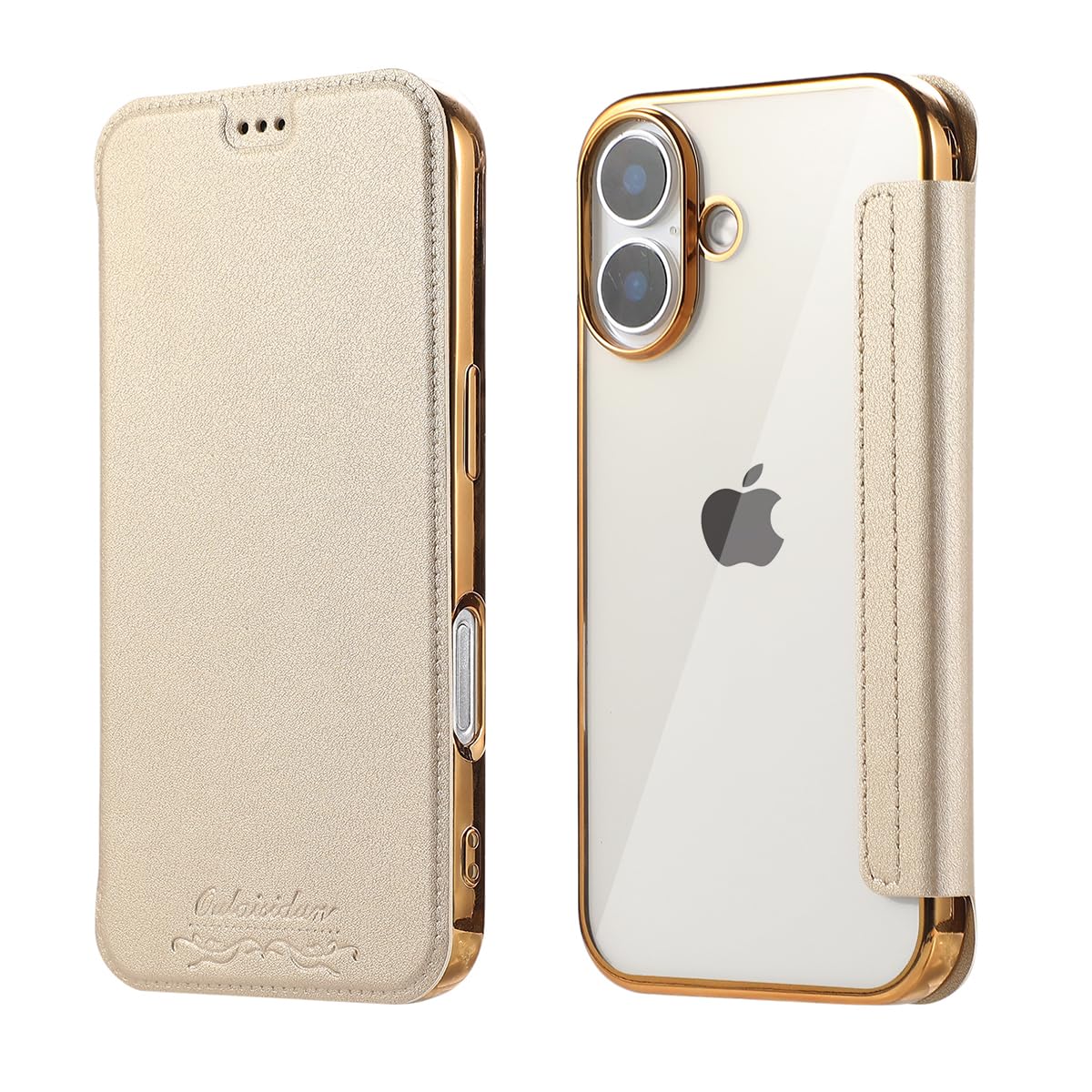 MuZiF iPhone 17 用 ケース 手帳型 クリア 耐衝撃性 カード収納 人気財布型 軽量 アイフォン17 用 手帳カバー (きんいろ)