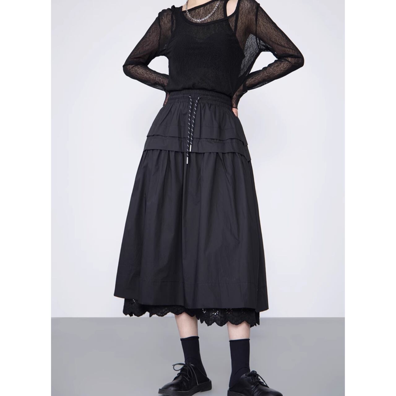 ドローストリング ティアード ギャザースカート 00155