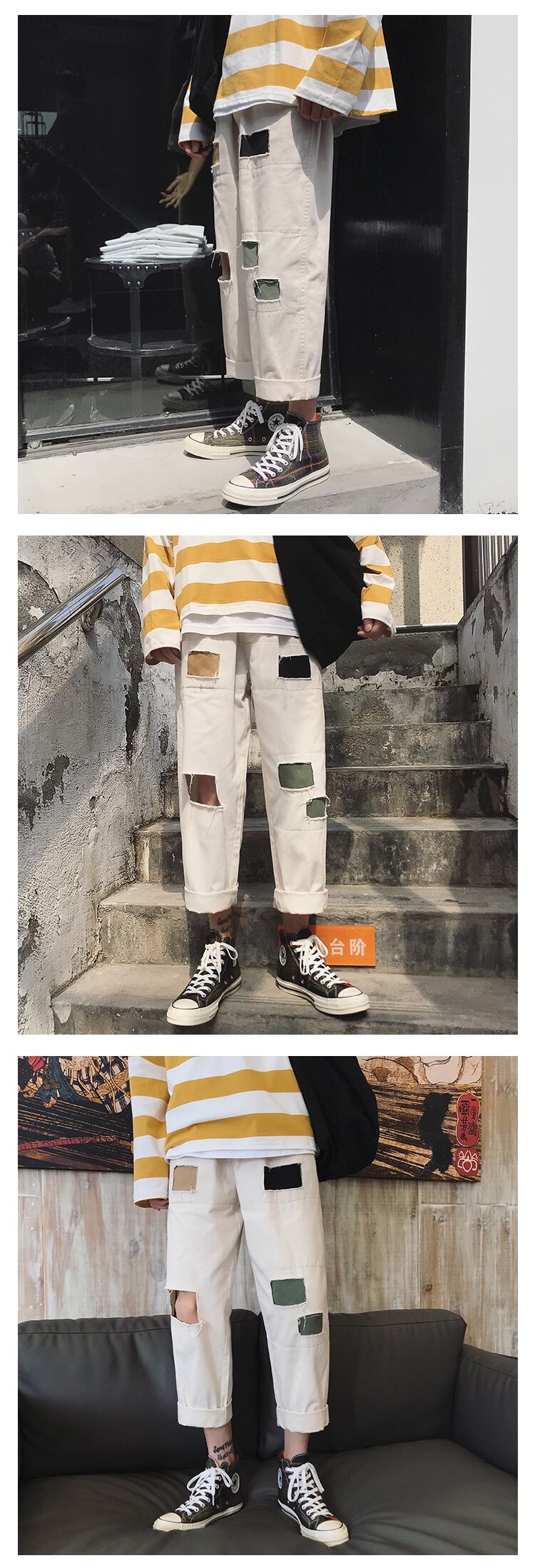 全2色 デニム パンツ ストレート カジュアル ダメージ