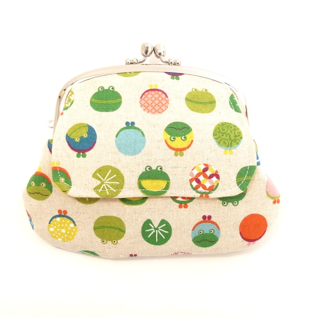 11/2追加★ 外ポケット付き 親子がま口 財布 がまガエル 生成り カエルさん G663 newitem