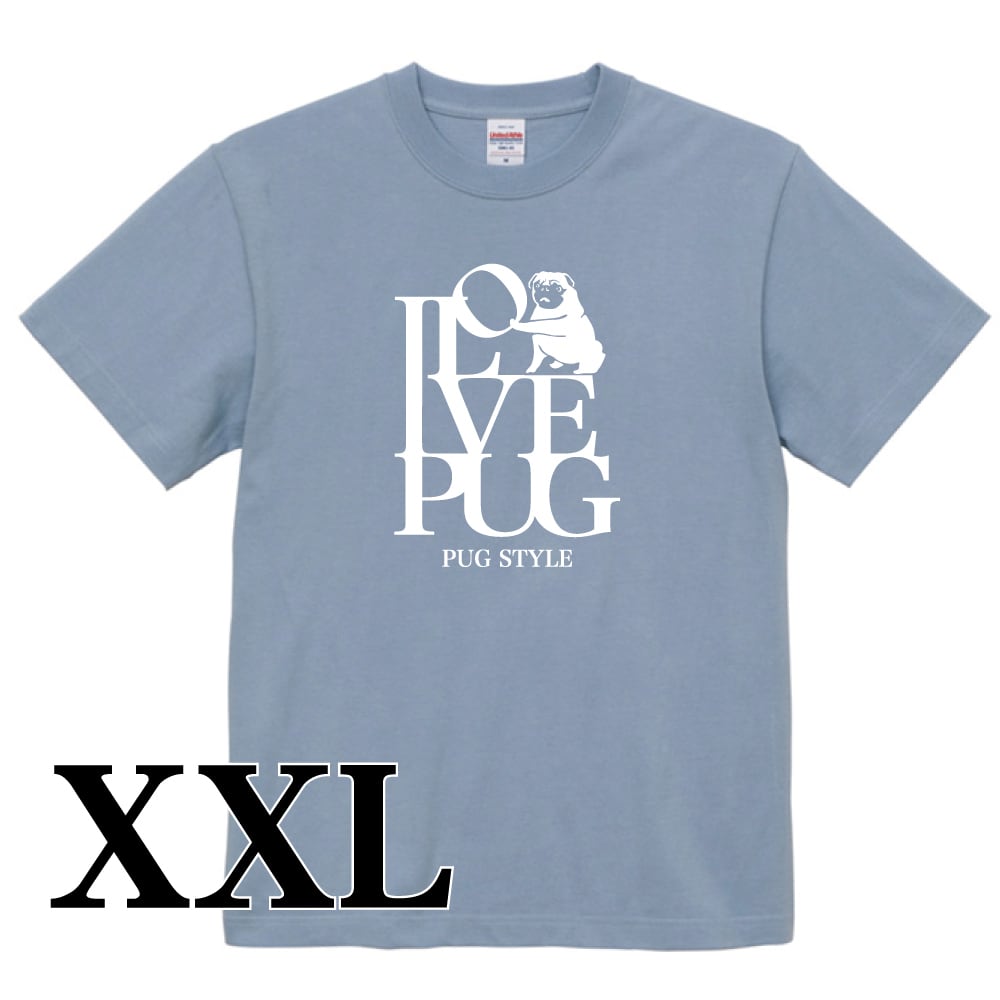 XXL　I LOVE PUGＴシャツ【アシッドブルー】