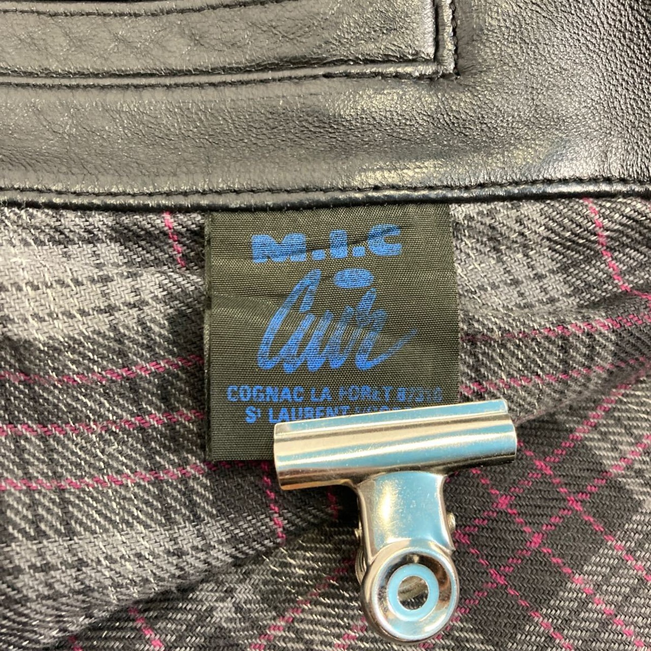 MIC CUIR フレンチ レザーコート L~ ブラック 裏地チェック ユーロ 
