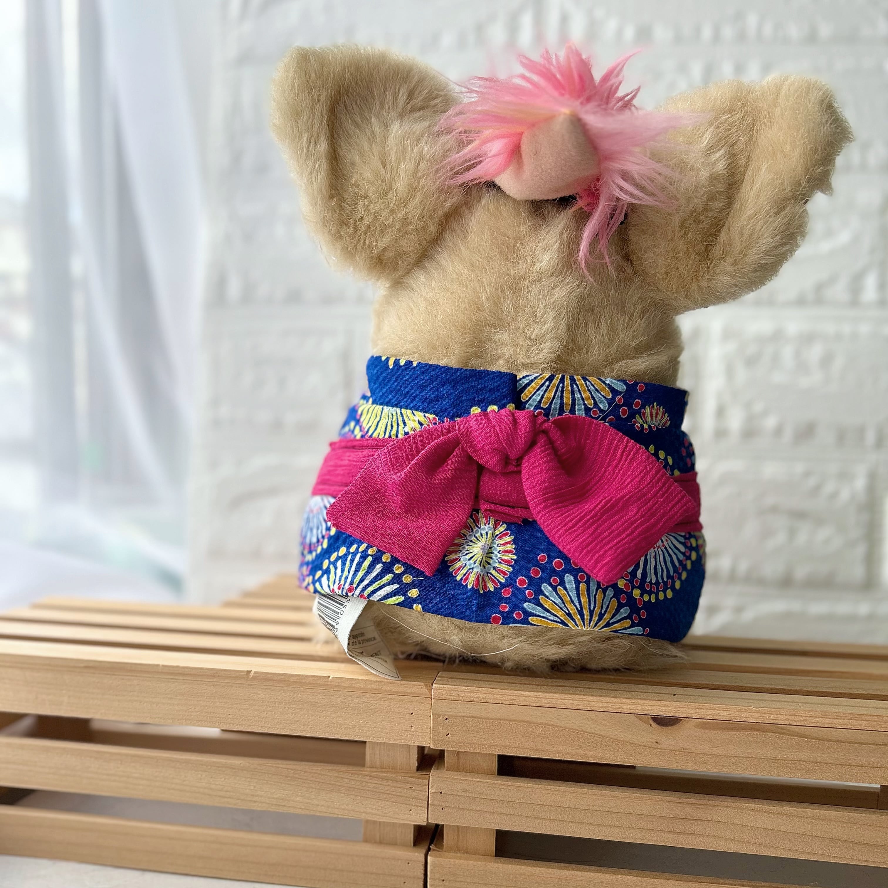 胴囲48cm、ぬいぐるみ用。浴衣＆リボンセット(紺色花火柄) | 砂糖菓子