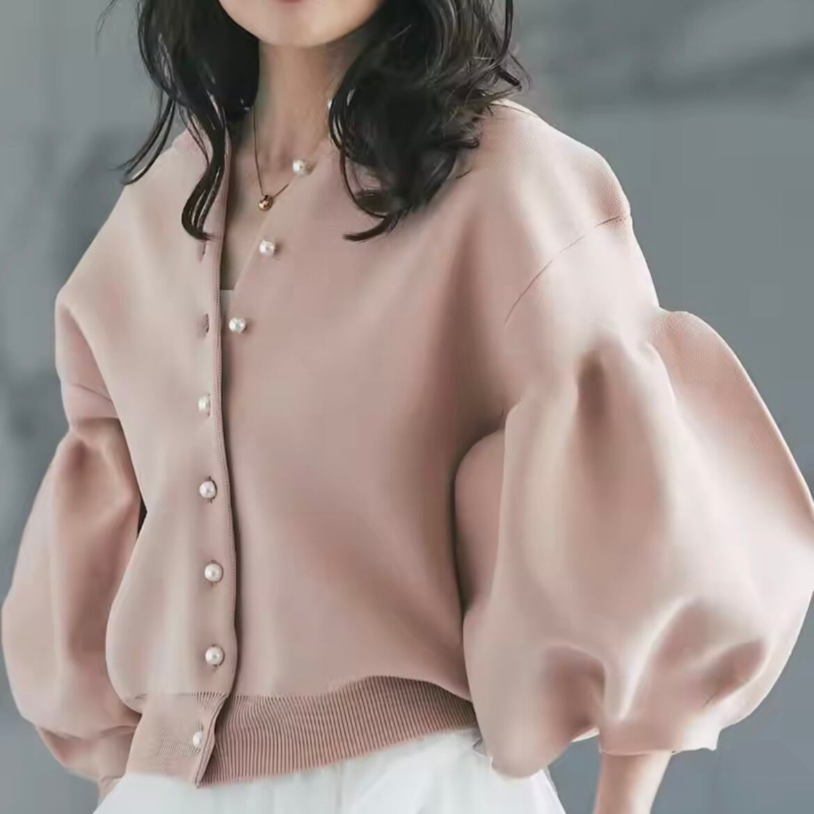 lantern sleeve knit cardigan