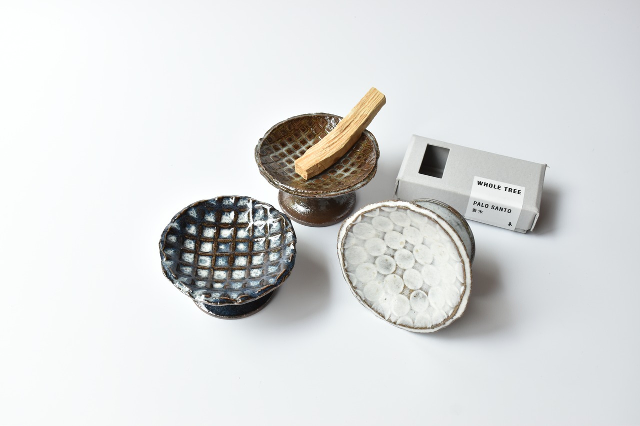 小代瑞穂窯 / 福田るい : 印花 ちぎり 高付 青