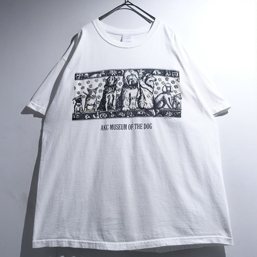 00s White Dog Art Print Design Animal T-Shirt