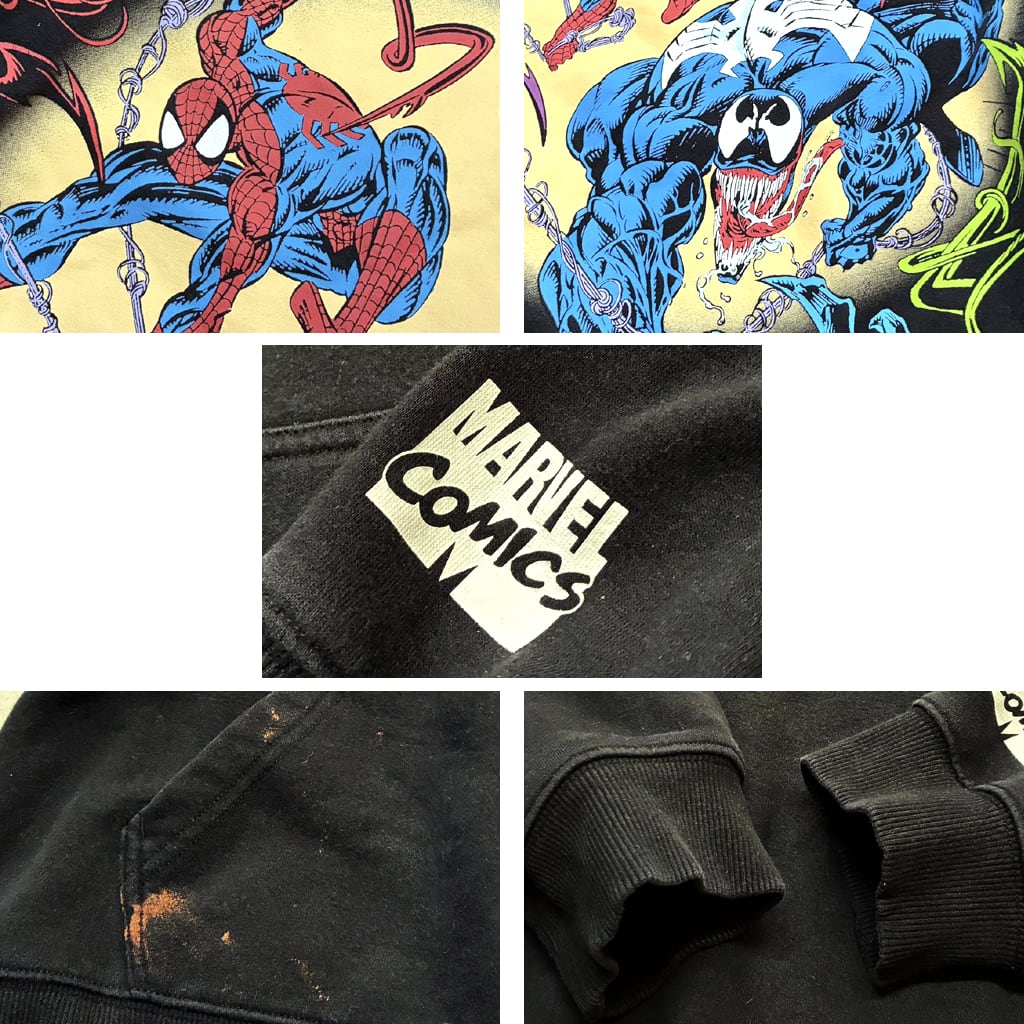 1点物◇マーベルMARVELスパイダーマン黒スウェットパーカー古着メンズ