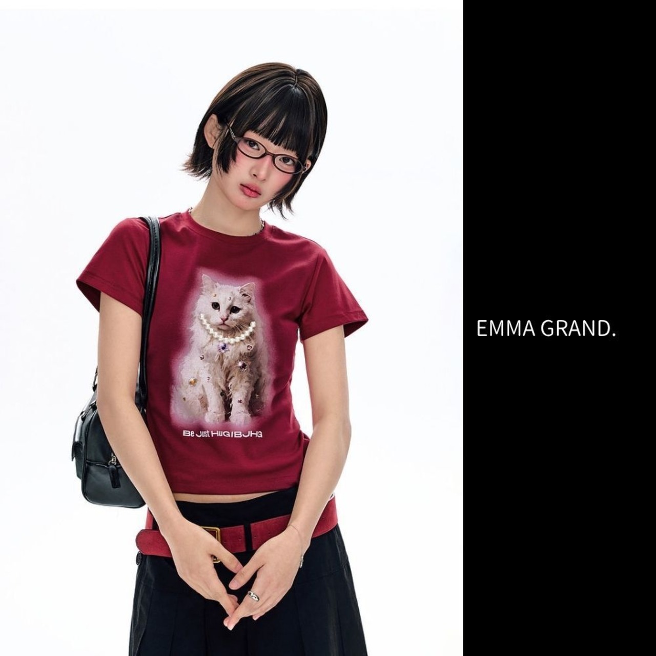 猫に真珠Tシャツ  E00671