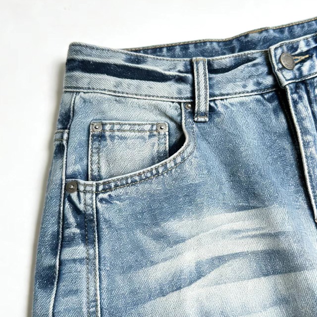 Washed volume denim pants A00008