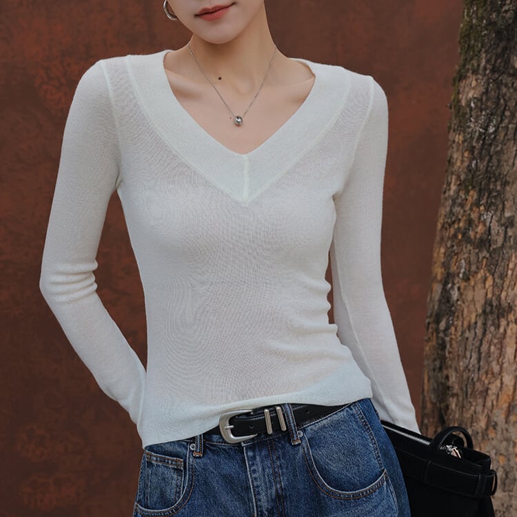 深Vネック スリムフィット ニット H11059