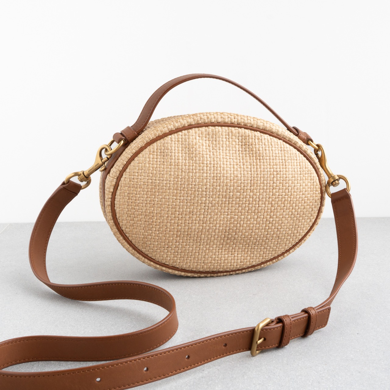 サンローラン カメラバッグ ベージュ ラフィア ブラウン レザー