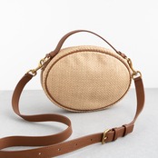 サンローラン カメラバッグ ベージュ ラフィア ブラウン レザー