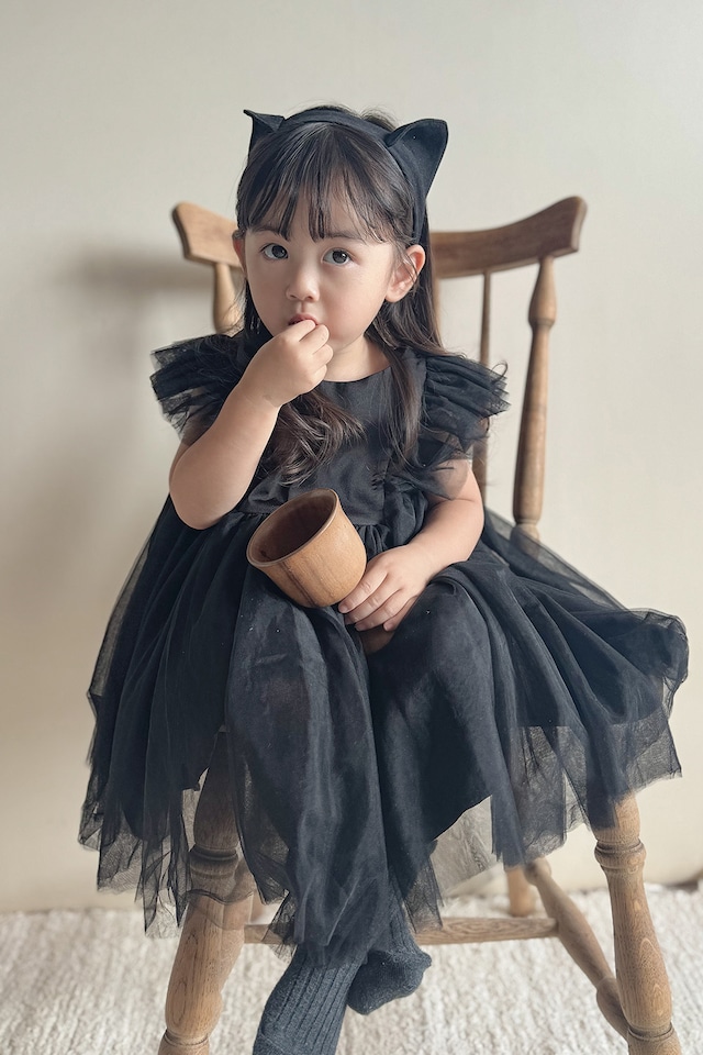 【今だけ‼︎モニター価格】黒猫ヘアバンド付SET ❤︎ back ribbon tulle dress〈Black〉