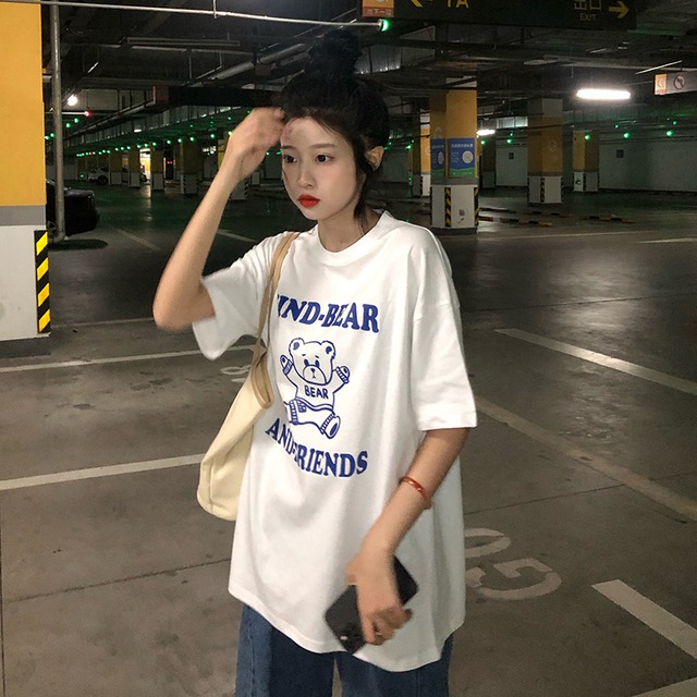 ルーズカジュアルプリント柄Tシャツ サマートップス コットン 夏物 ケッペル68043085623