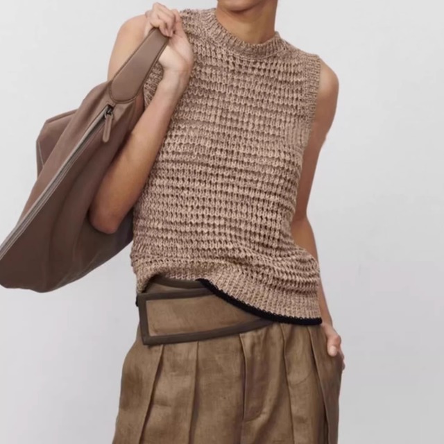 【ポケット付きデニムノースリーブベスト】P02090