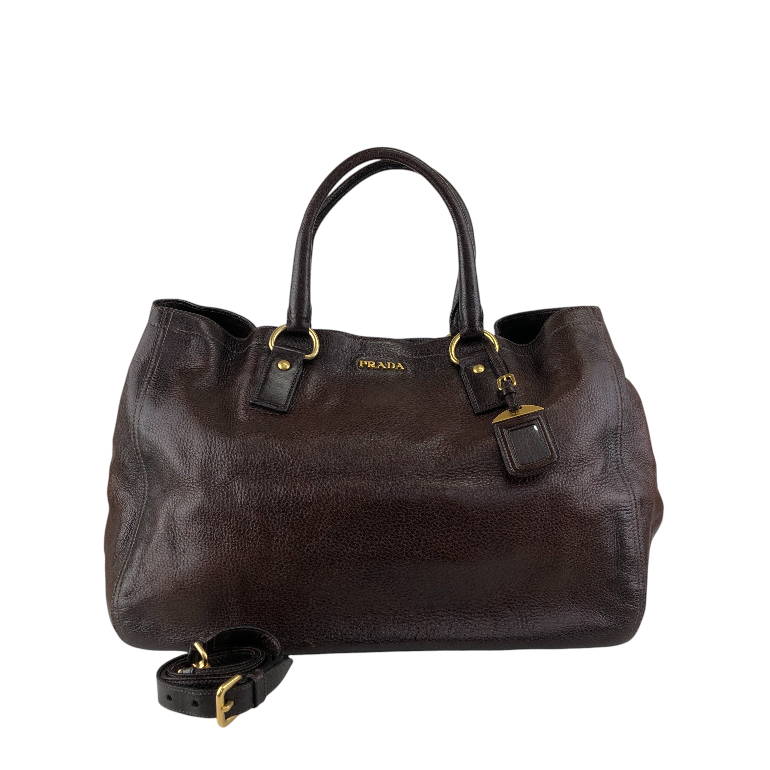 PRADA プラダ ハンドバッグ ブラウン ロゴ レザー 2wayトートバッグ
