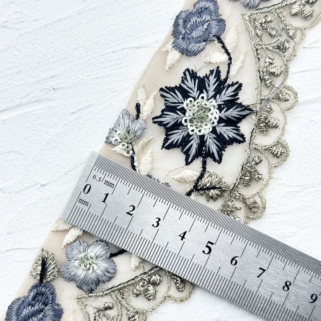 スカラップ [ダークブルー]インド刺繍リボン 2930 | インド刺繍リボン