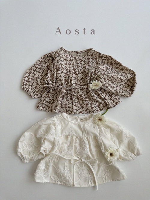 ブラウンXL(100)【即納】AOSTA(アオスタ)　デザインブラウス　2色