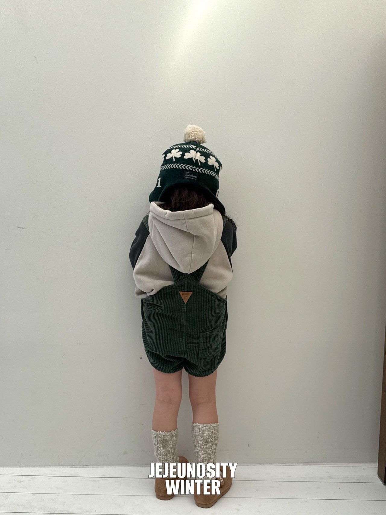 【即納】【JEJEUNOSITY】コーデュロイショートオーバーオール グリーン 80〜120cm 2025 WINTER 韓国子供服 - 2
