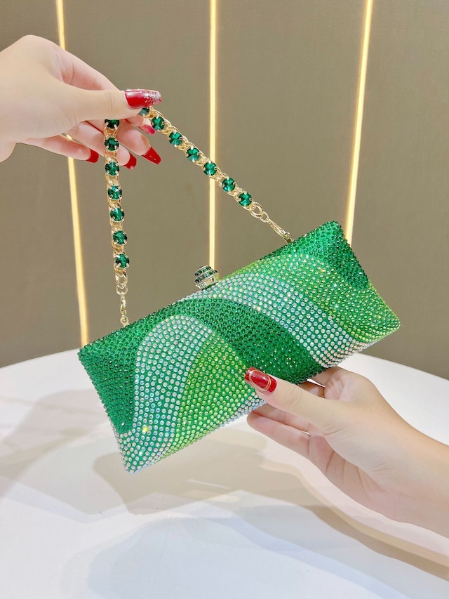 パーティバッグ　華やか　ジュエリーバッグ　グリーン　2way