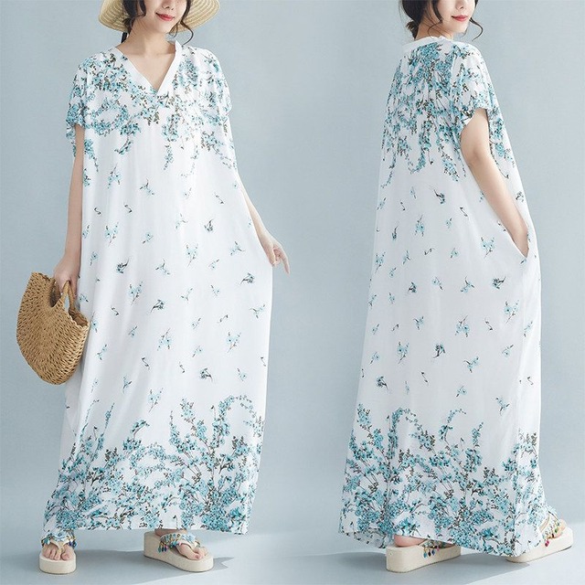 V-NECK PRINT MAXI DRESS WITH RELAXED FIT M-17609