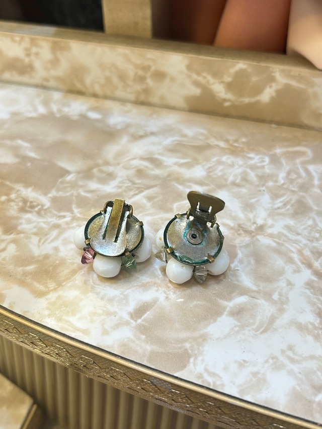 50's ceramic clear beads earrings