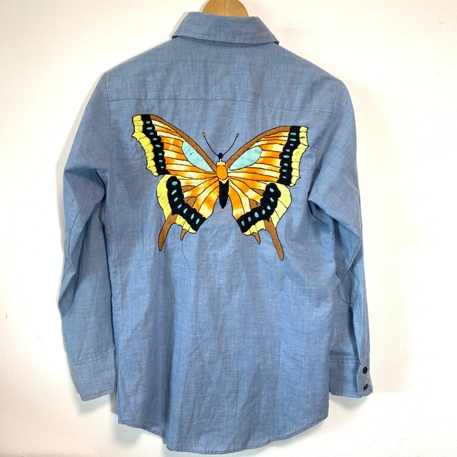 一点もの 刺繍 カスタマイズ ビンテージ デニムシャツ 70s 古着  