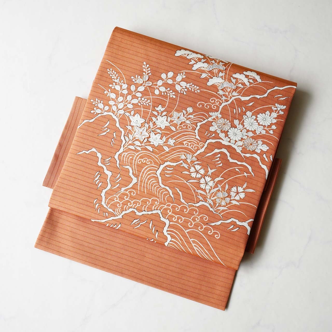 絹のなごや帯(夏帯) なごや帯】ぎをん齋藤 赤朽葉色 夏御所解 絽塩瀬なごや 作り帯 | 大山