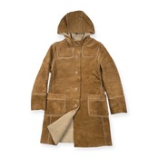 GAP ギャップ 本革 牛革 カーフスエード レザー コート 裏ボア フード付き /レディース