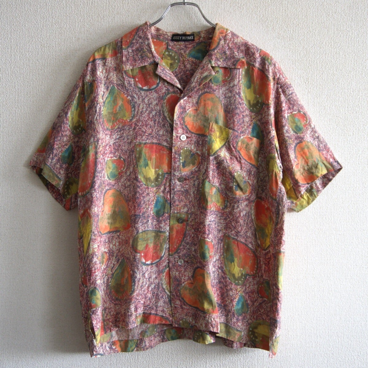 美品】ISSEY MIYAKE MEN【レーヨン プリント柄 オープンカラー シャツ