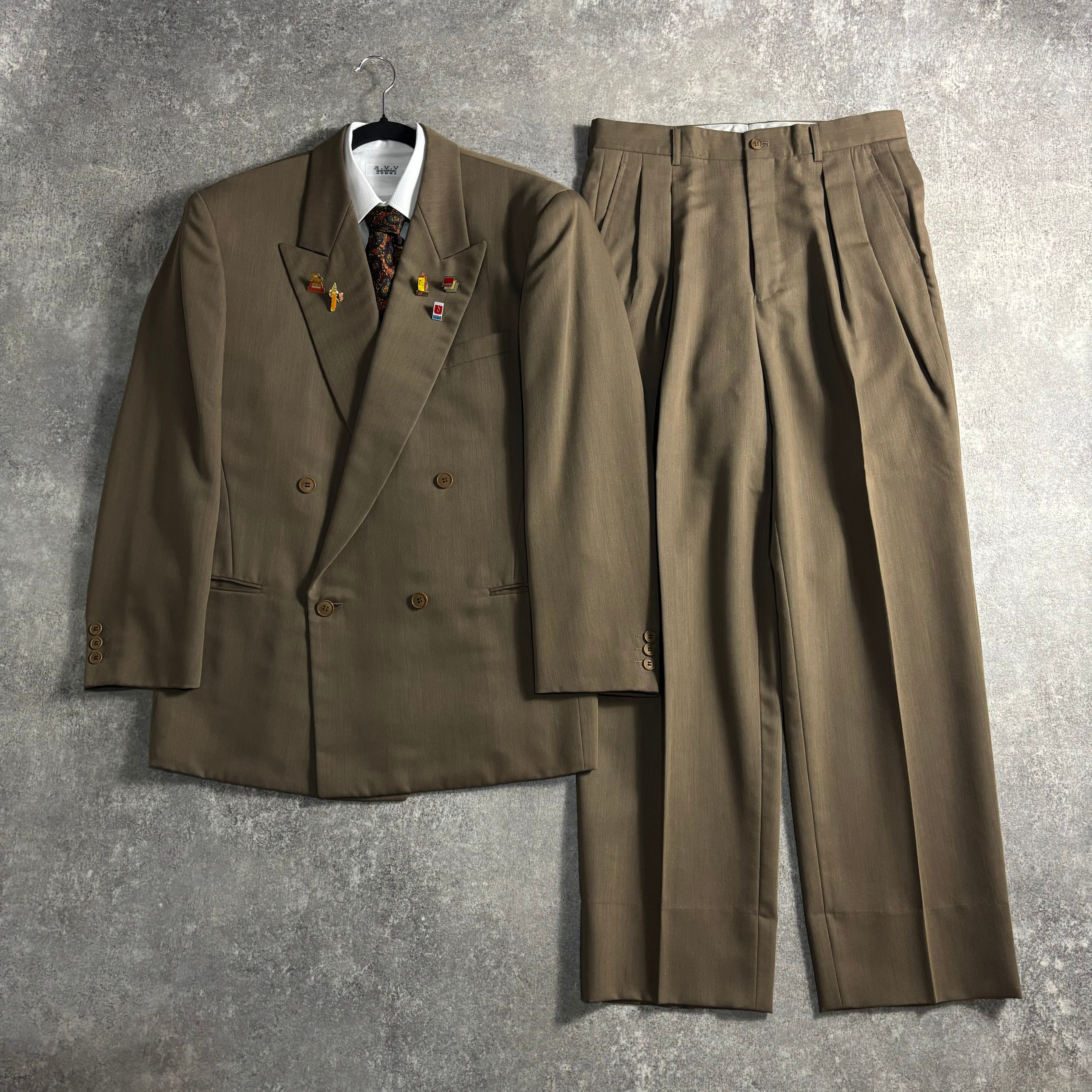 LOST特注【vintage】セットアップ ダブルスーツ ブラウンチェック LOST特注【vintage】セットアップ ダブルスーツ ブラウンチェック
