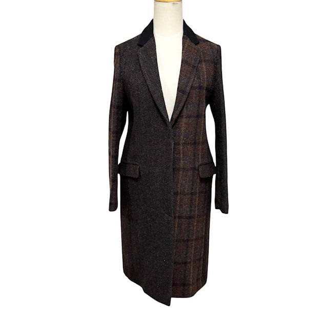 中古 ビューティーアンドユース × ハリスツイード チェスターコート クリーニング済み BEAUTY & YOUTH Harris Tweed ブラウン系統 レディース Sサイズ
