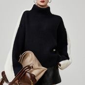 バイカラー ハイネックニットプルオーバー H0023