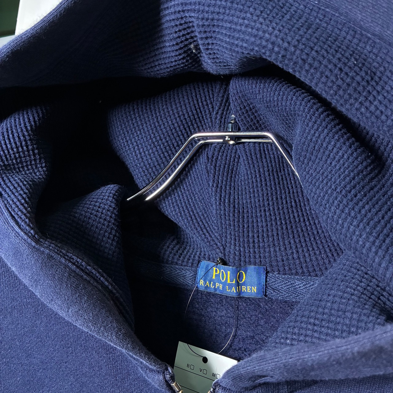 POLO RALPH LAUREN ジップパーカー ネイビー 黄ポニー フード裏サーマル