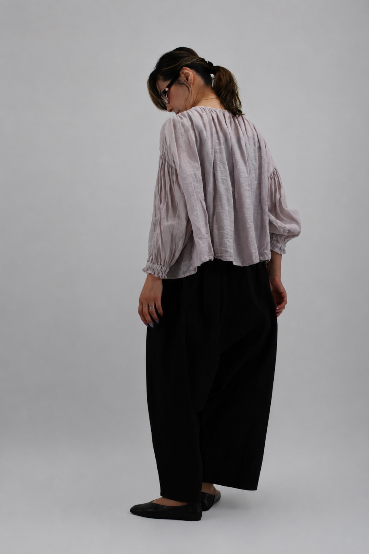 【Gauze#】TASSEL STRING 2WAY GATHER BLOUSE デッドストック オーガニックベルギーリネン 2wayブラウス