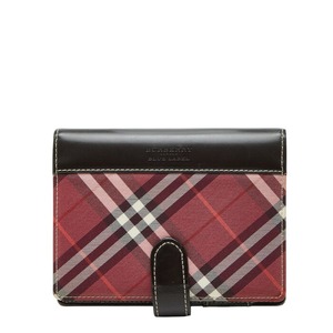 バーバリー ノバチェック 手帳カバー システム手帳 レッド ブラウン キャンバス レザー レディース BURBERRY 【中古】