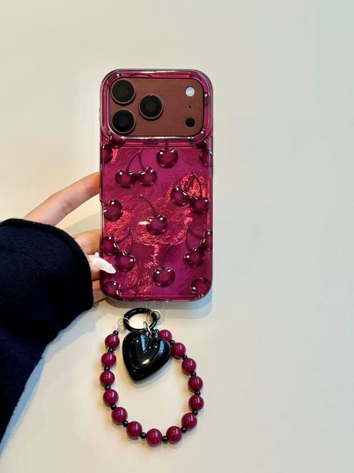 iPhone18 Pro/17/16/15ケース チェリー ホイル柄 ワインレッド iPhone18 Pro Maxケース さくらんぼ レトロ ツヤ ソフトケース 耐衝撃 軽量 韓国 かわいい レディース プレゼント