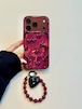 iPhone18 Pro/17/16/15ケース チェリー ホイル柄 ワインレッド iPhone18 Pro Maxケース さくらんぼ レトロ ツヤ ソフトケース 耐衝撃 軽量 韓国 かわいい レディース プレゼント