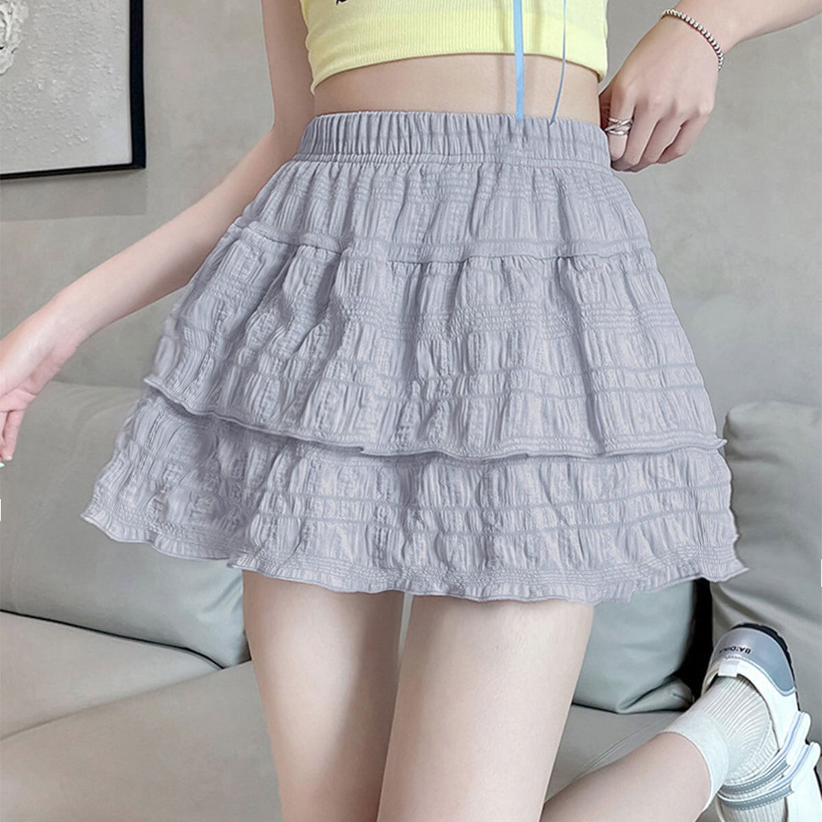 ミニスカート ティアード インナーパンツ付き レディース 春夏 韓国 きれいめ 大人 かわいい フェミニン おしゃれ ハイウエスト フリルスカート ティアードスカート 大人可愛い 大人女子
