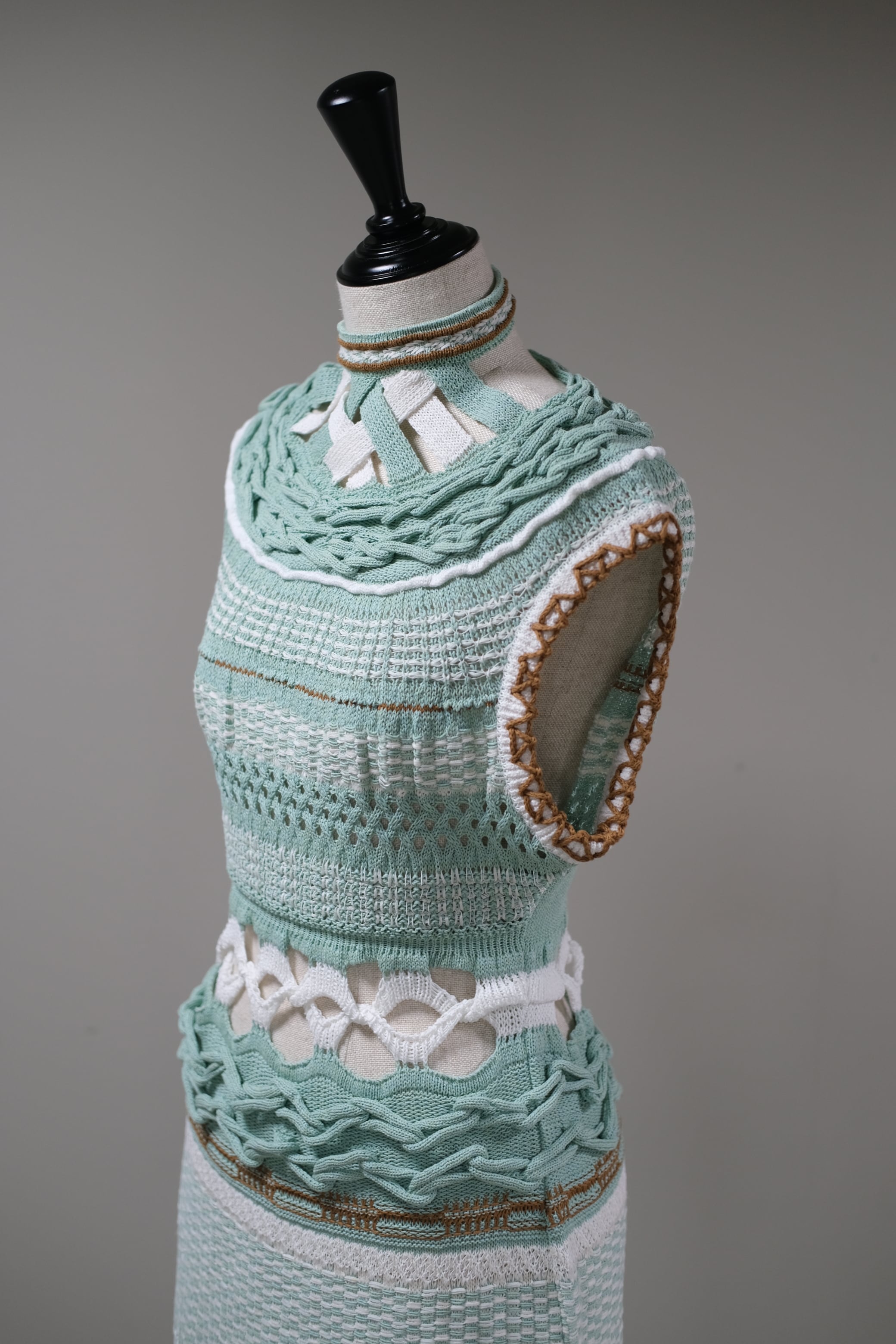 Mame Kurogouchi】Bamboo Basket Pattern Knitted Dress - mint green