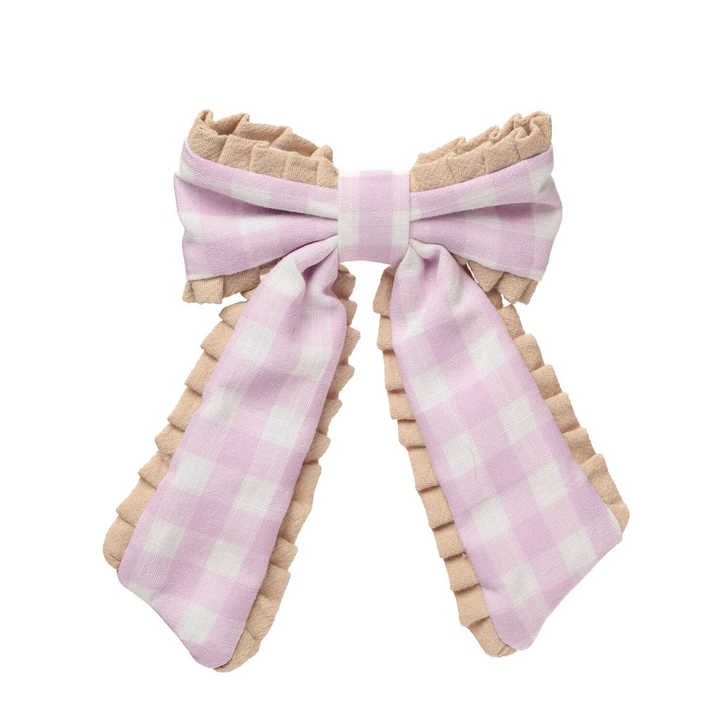 H2668L:Gingham Ruffle Bow Clip-LILAC