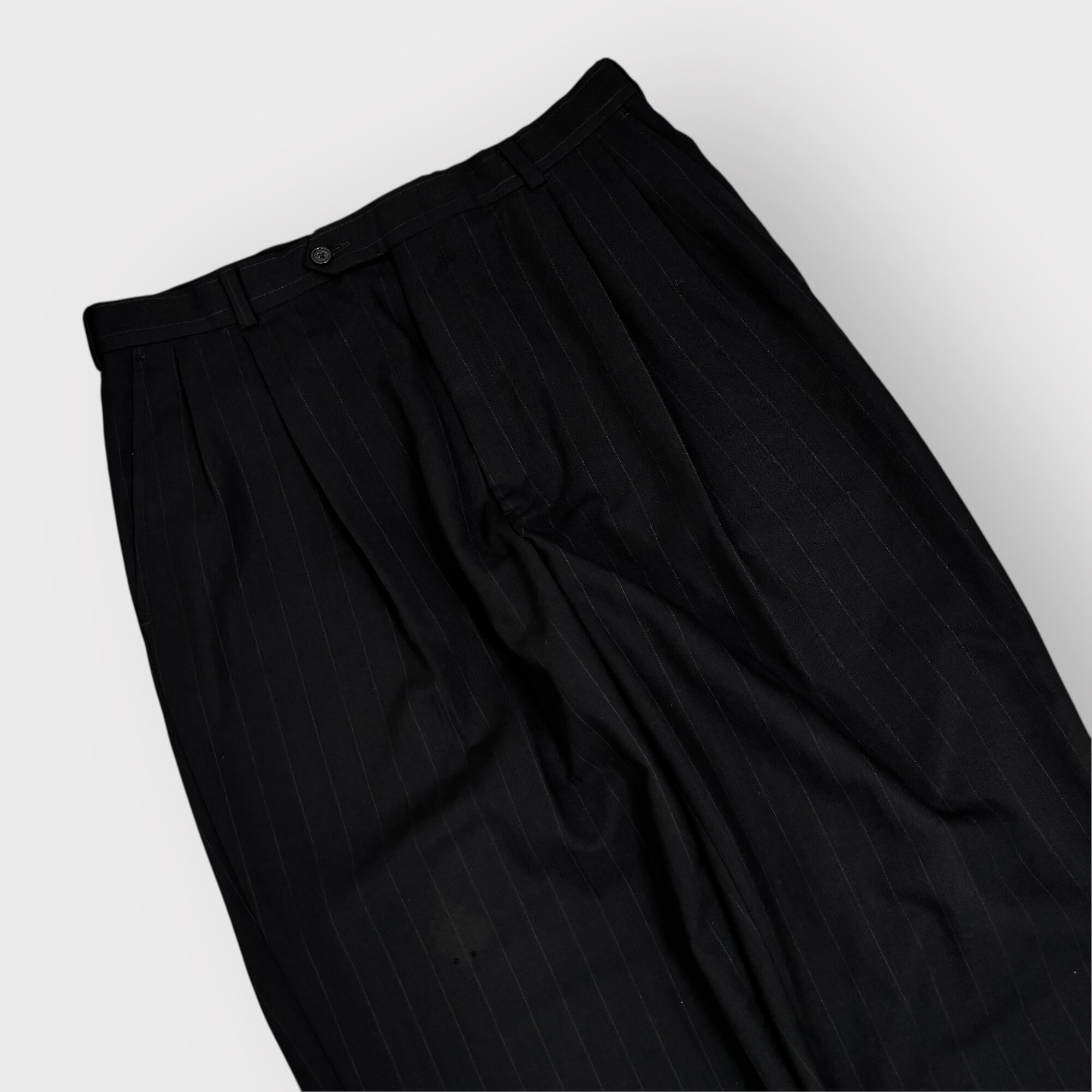 80s vintage stripe slacks pants black artificial silk | Pay ID