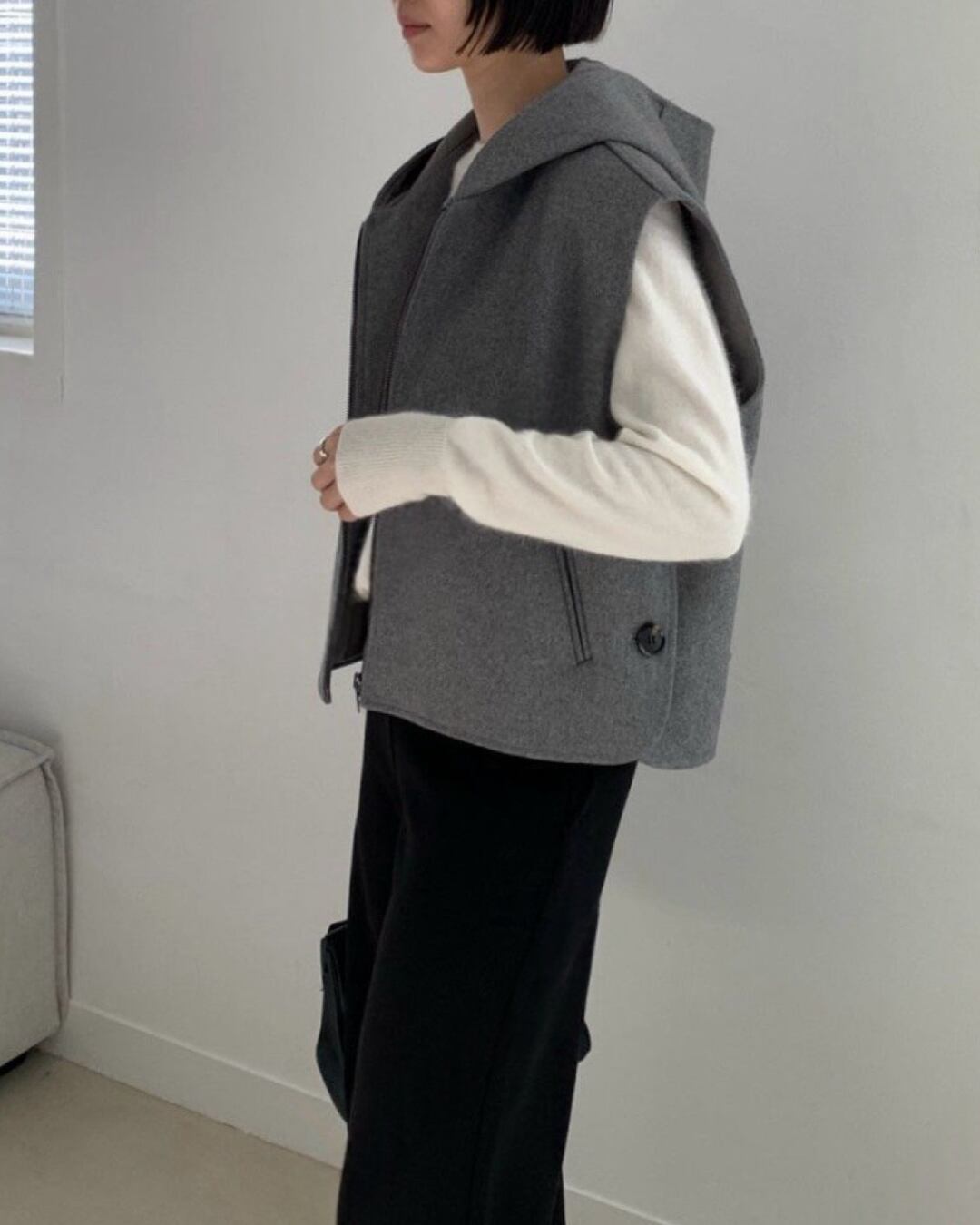 ウールポリエステル フード付きベスト