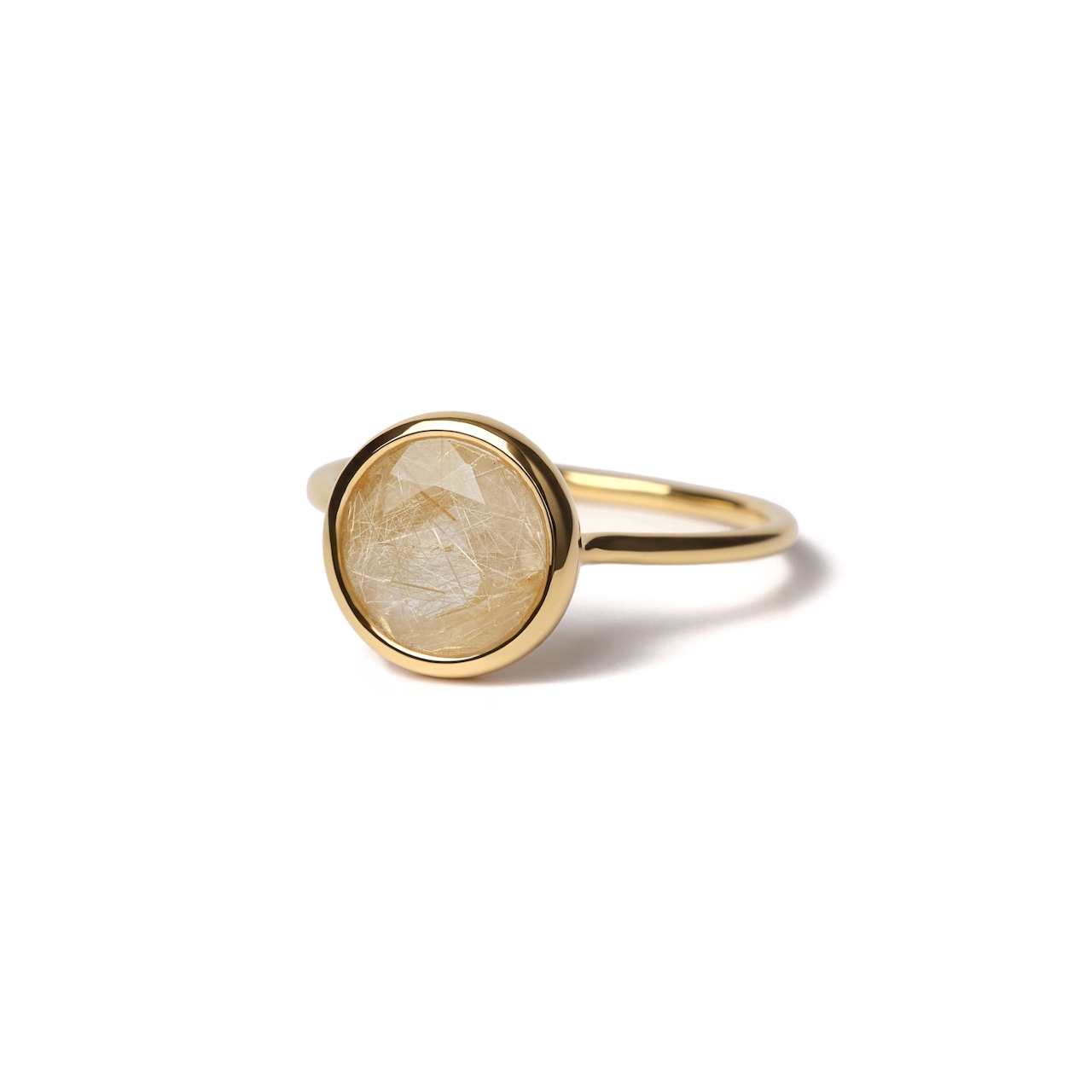 S925 ROUND STONE THIN RING -GOLD RUTILE QUARTZ-