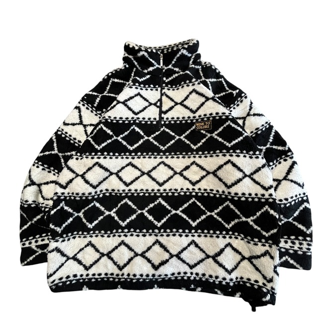 【入手困難】フリースジャケット◎総柄◎ハーフジップ 着用感2XL ゆるダボ