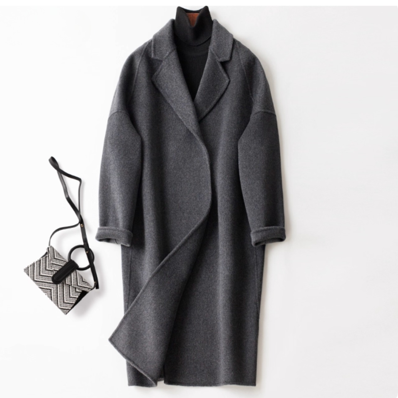 ノッチドラペル マキシ丈 ロングコート 00003・画像3