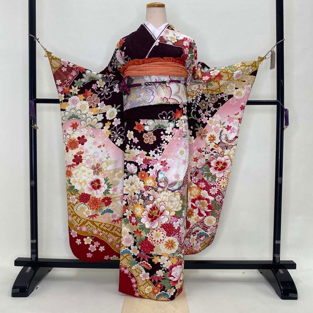 振袖 かっこよかっ 袋帯 長襦袢 帯揚 帯締 5点フルセット 紺 172cm 成人式