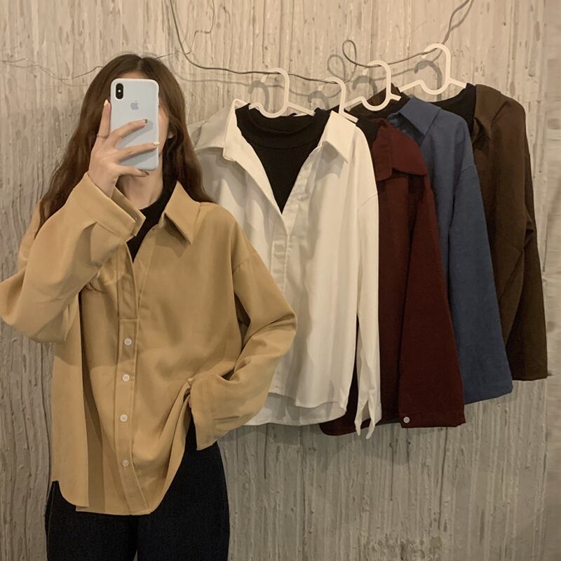 コーデュロイシャツ スプリングスタンダードスタイルオータム ロング レトロ 春物 秋物 スーパーモール20115978284