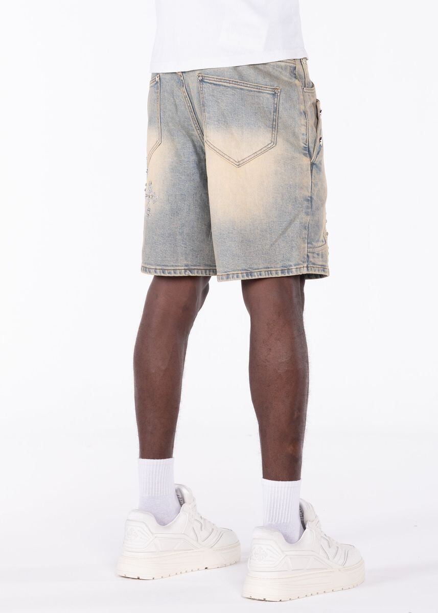 GUAPI / FADED CROSS DENIM SHORTS | HOLICK